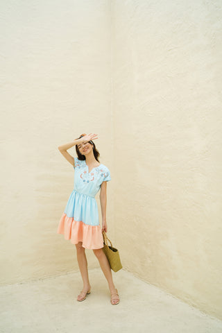 BLOSSOM Mini Dress (blue/peach)